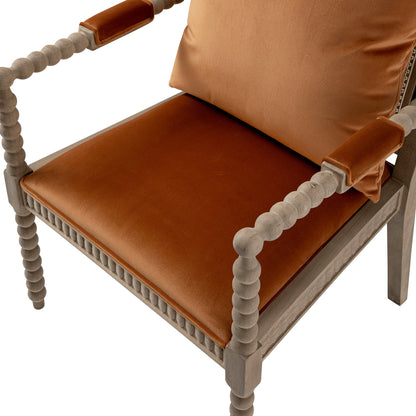 Hemingford Rust Velvet Bobbin Washed Oak Armchair