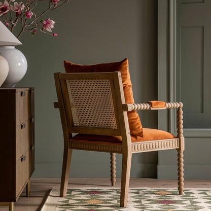 Hemingford Rust Velvet Bobbin Washed Oak Armchair