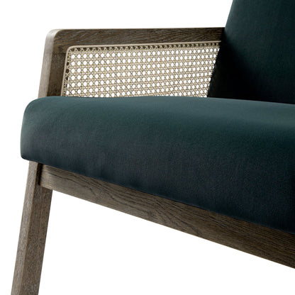 Fyne Aegean Blue Velvet Weathered Oak Frame Rattan Armchair