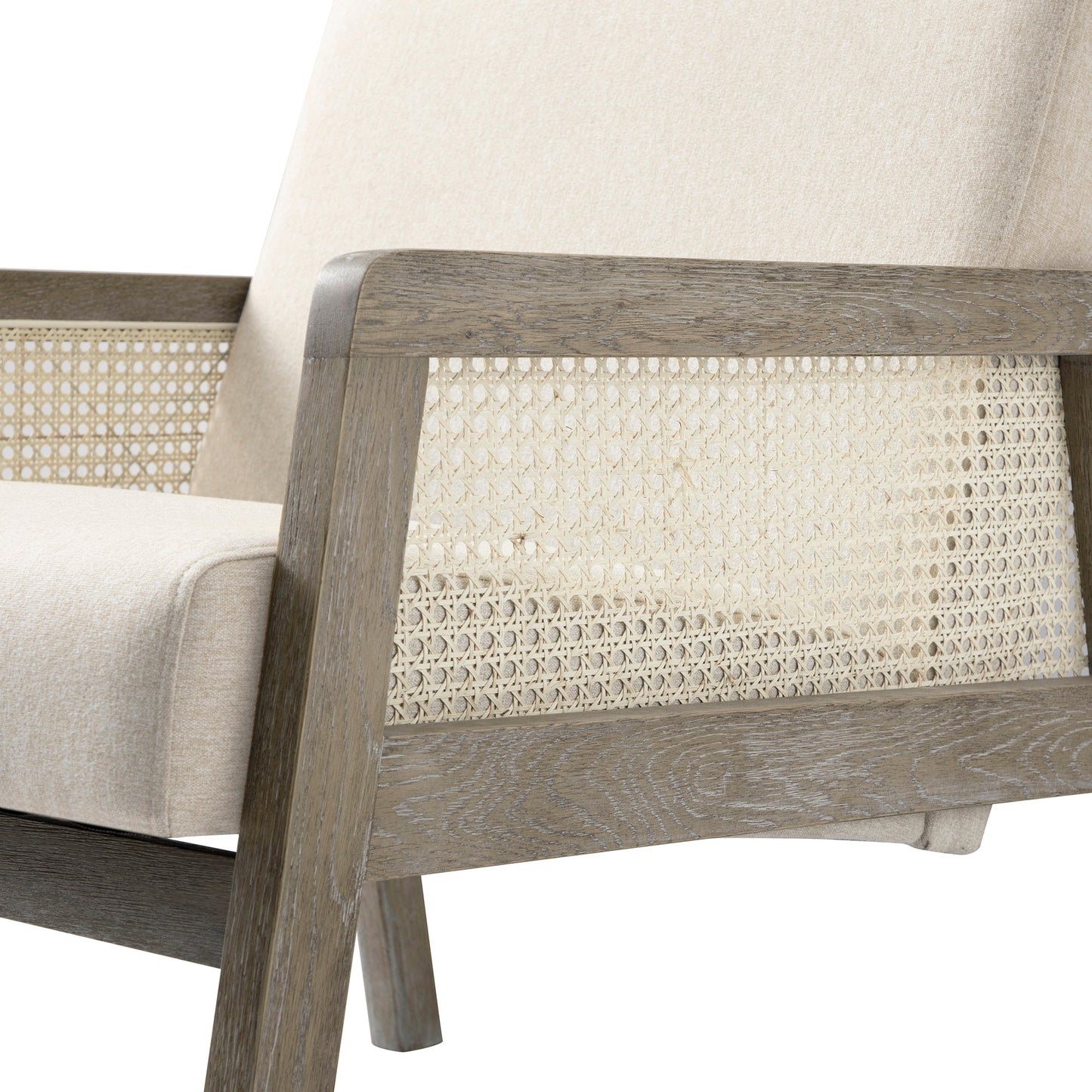 Fyne Oatmeal Fabric Weathered Oak Frame Rattan Armchair