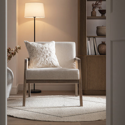 Fyne Oatmeal Fabric Weathered Oak Frame Rattan Armchair