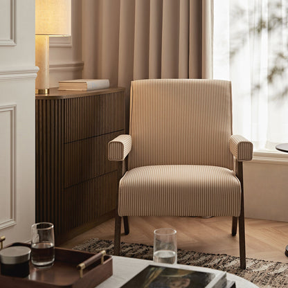 Chinnor Ochre Striped Linen Blend Weathered Oak Frame Accent Chair