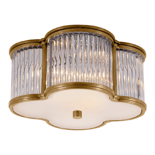 Basil Small Flush Mount - Natural Brass & Clear Glass Rods with Frosted Glass