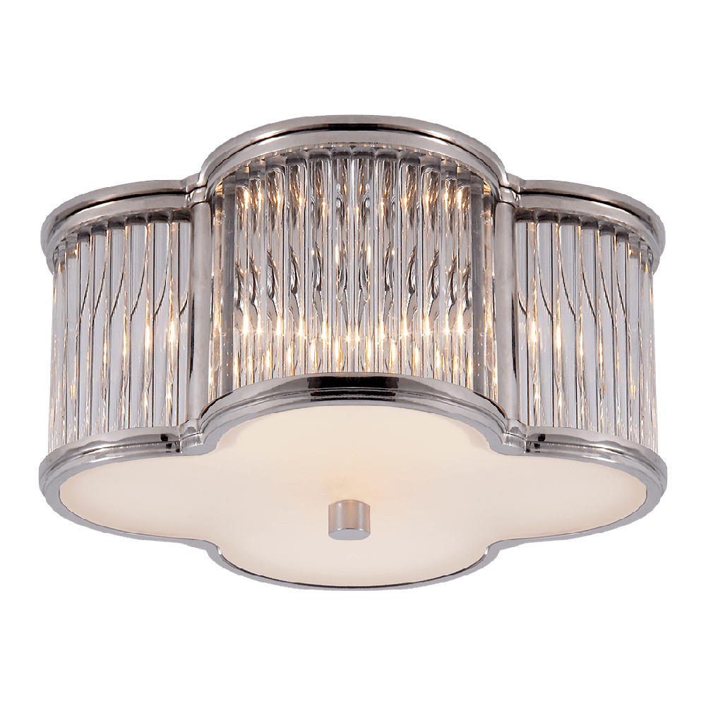 Basil Small Flush Mount - Polished Nickel & Clear Glass Rods with Frosted Glass