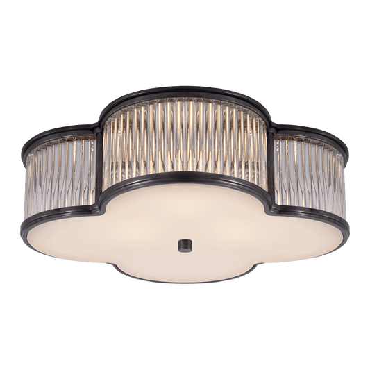 Basil 17" Flush Mount - Gun Metal & Clear Glass Rods with Frosted Glass