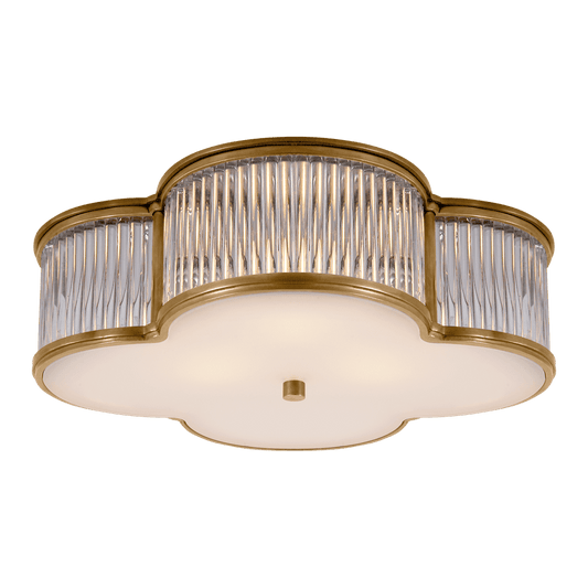 Basil 17" Flush Mount - Natural Brass & Clear Glass Rods with Frosted Glass