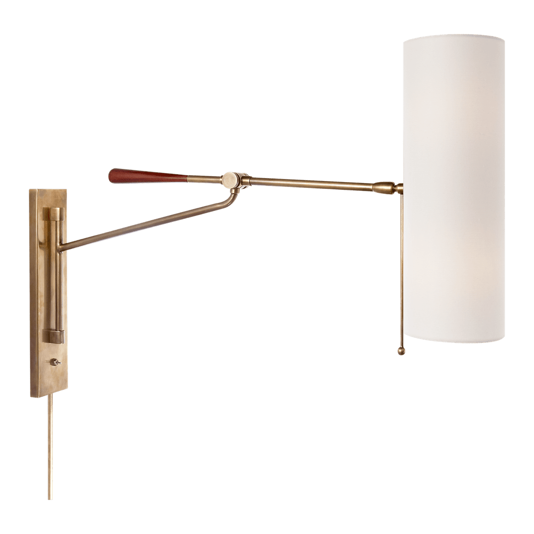 Frankfort Articulating Wall Light - Antique Brass & Mahogany Accents with Linen Shade