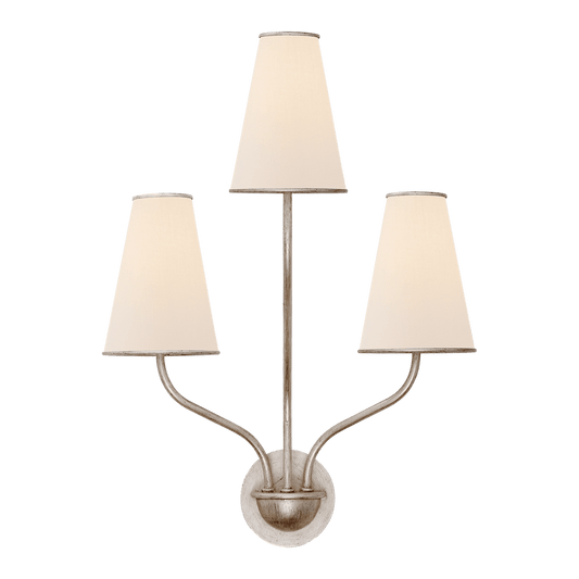 Montreuil Small Wall Sconce - Burnished Silver Leaf with Linen Shades