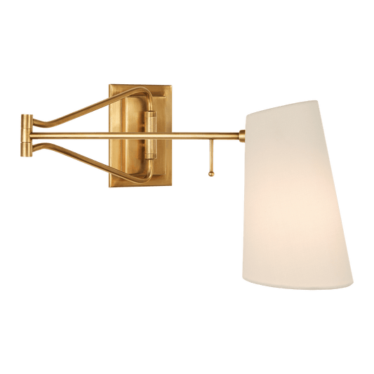 Keil Swing Arm Wall Light - Antique Brass with Linen Shade