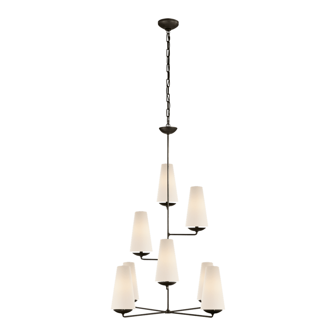 Fontaine Vertical Chandelier - Aged Iron with Linen Shades