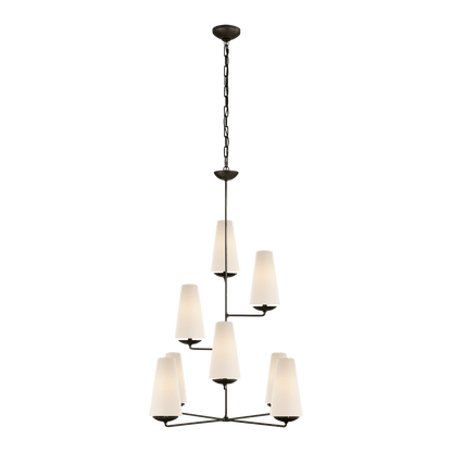 Fontaine Vertical Chandelier - Aged Iron with Linen Shades
