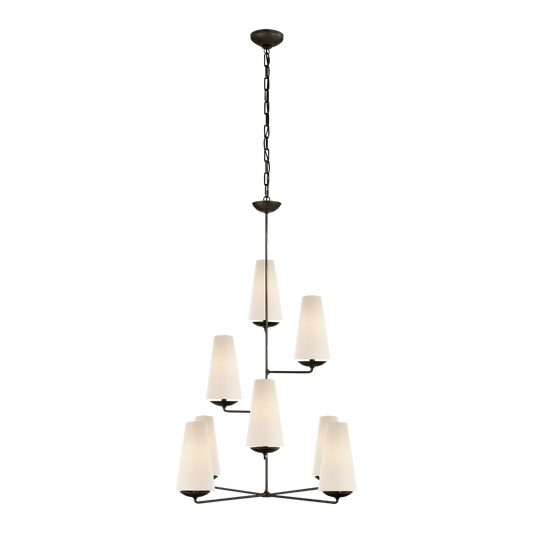 Fontaine Vertical Chandelier - Aged Iron with Linen Shades