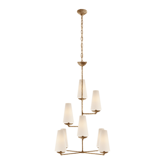 Fontaine Vertical Chandelier - Gilded Plaster with Linen Shades