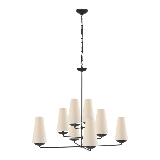 Fontaine Large Offset Chandelier - Aged Iron with Linen Shades