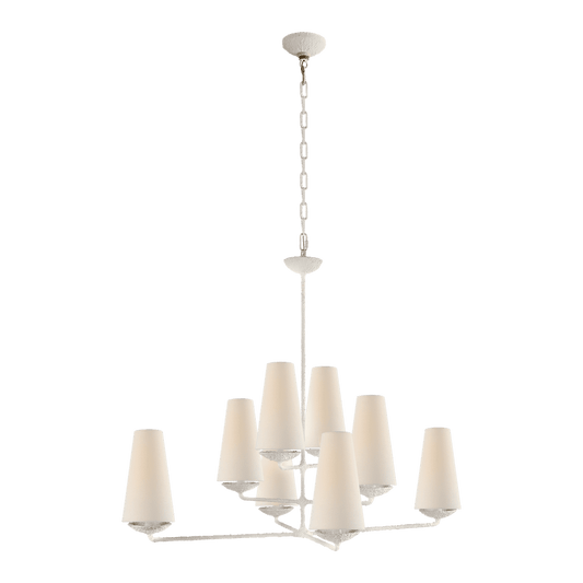 Fontaine Large Offset Chandelier - Plaster White with Linen Shades