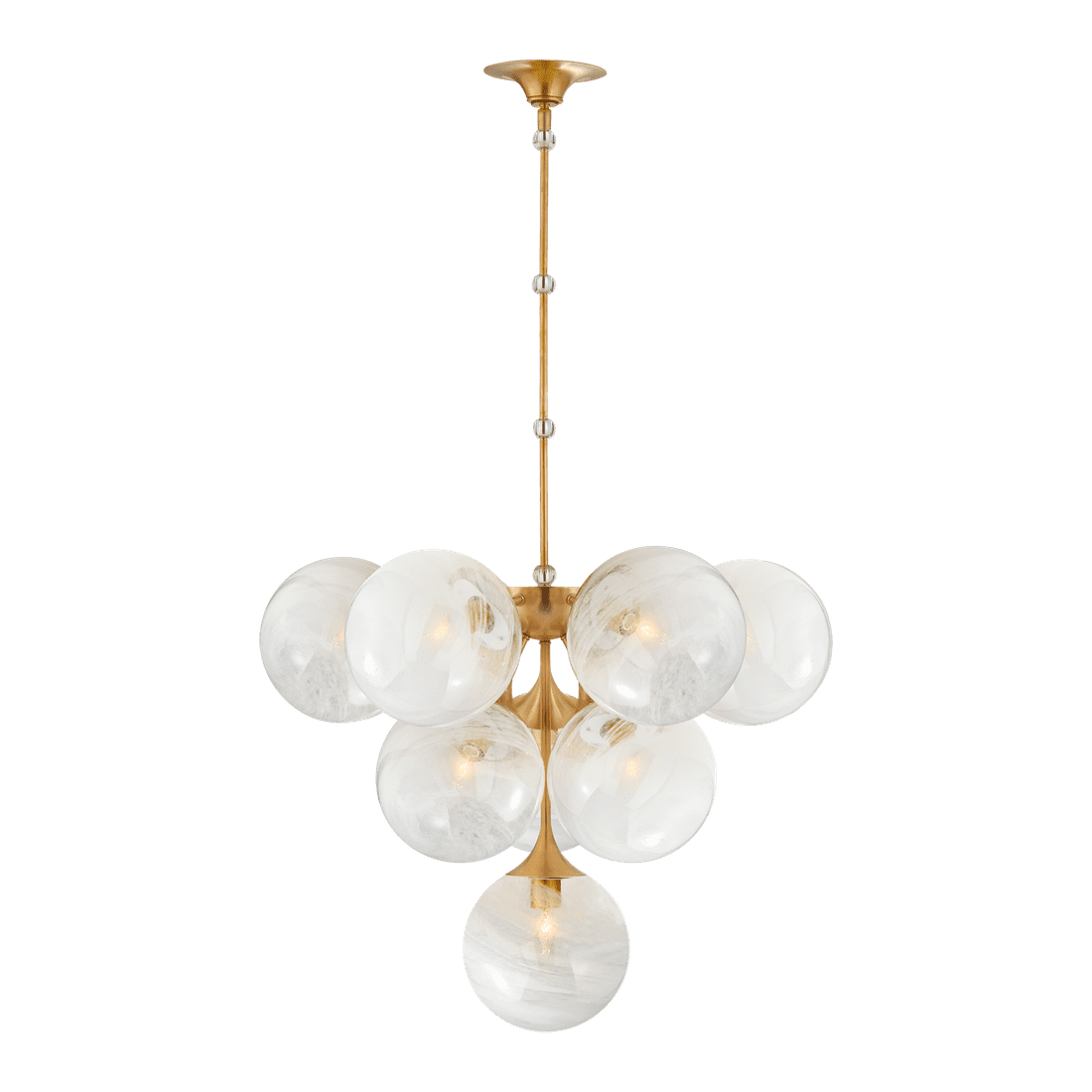 Cristol Tiered Chandelier - Antique Brass with White Strie Glass