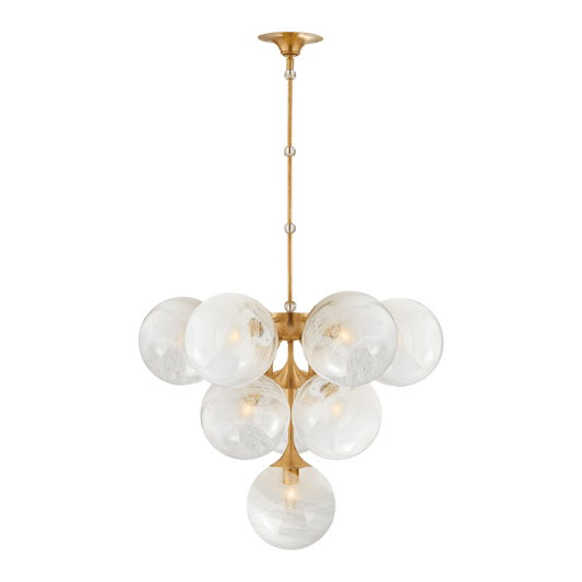 Cristol Tiered Chandelier - Antique Brass with White Strie Glass
