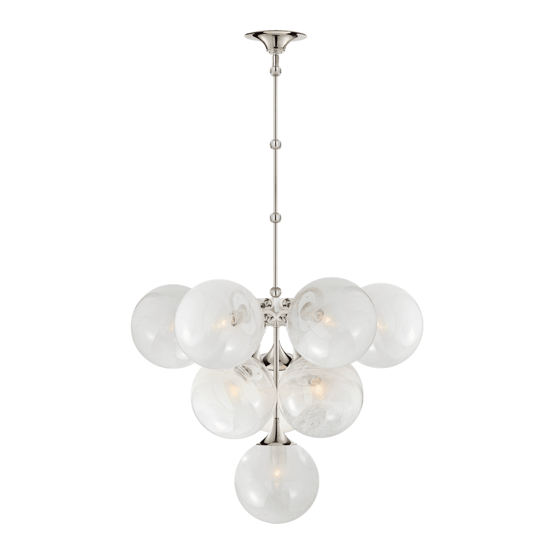 Cristol Tiered Chandelier - Polished Nickel with White Strie Glass