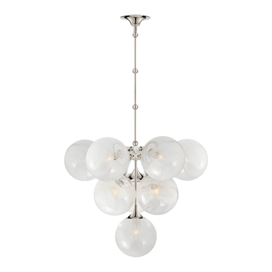 Cristol Tiered Chandelier - Polished Nickel with White Strie Glass