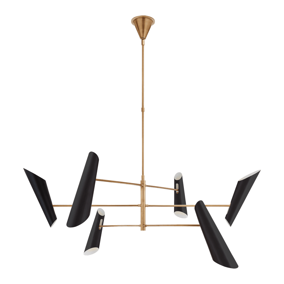 Franca Large Pivoting Chandelier - Antique Brass with Black Shades