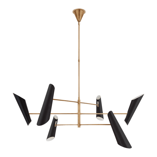 Franca Large Pivoting Chandelier - Antique Brass with Black Shades