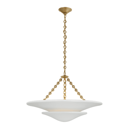 Mollino Medium Tiered Chandelier - Antique Brass with Plaster White Shade