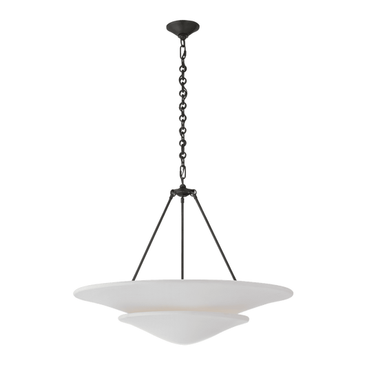 Mollino Large Tiered Chandelier - Bronze with Plaster White Shade