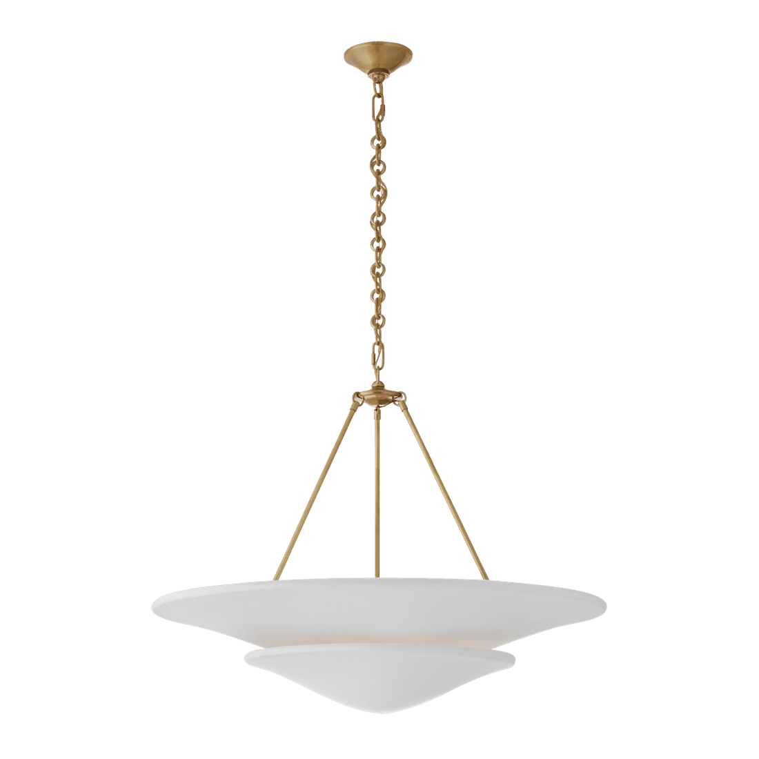 Mollino Large Tiered Chandelier - Antique Brass with Plaster White Shade