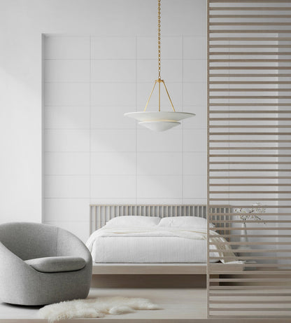 Mollino Large Tiered Chandelier - Antique Brass with Plaster White Shade