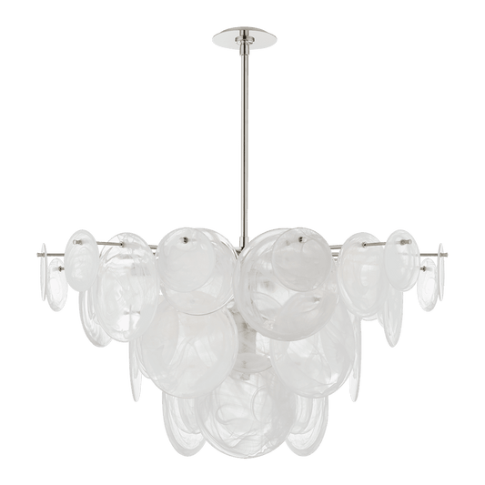 Loire Large Chandelier - Polished Nickel with White Strie Glass