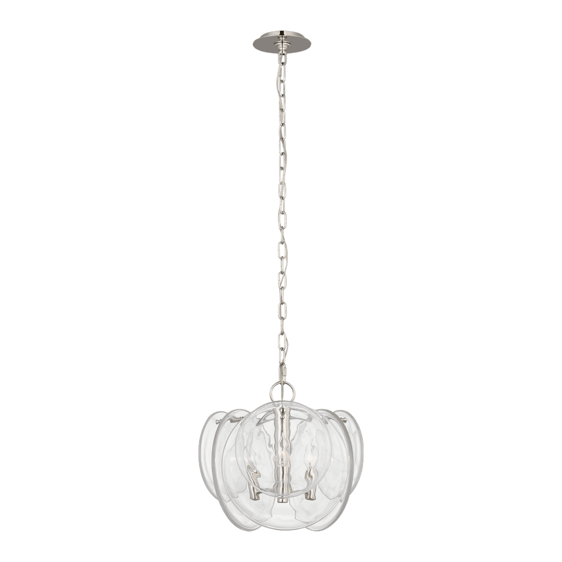 Loire Petite Chandelier - Polished Nickel with Clear Strie Glass