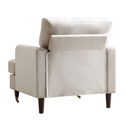 Brigette Beige Velvet Armchair with Antique Brass Castor Legs