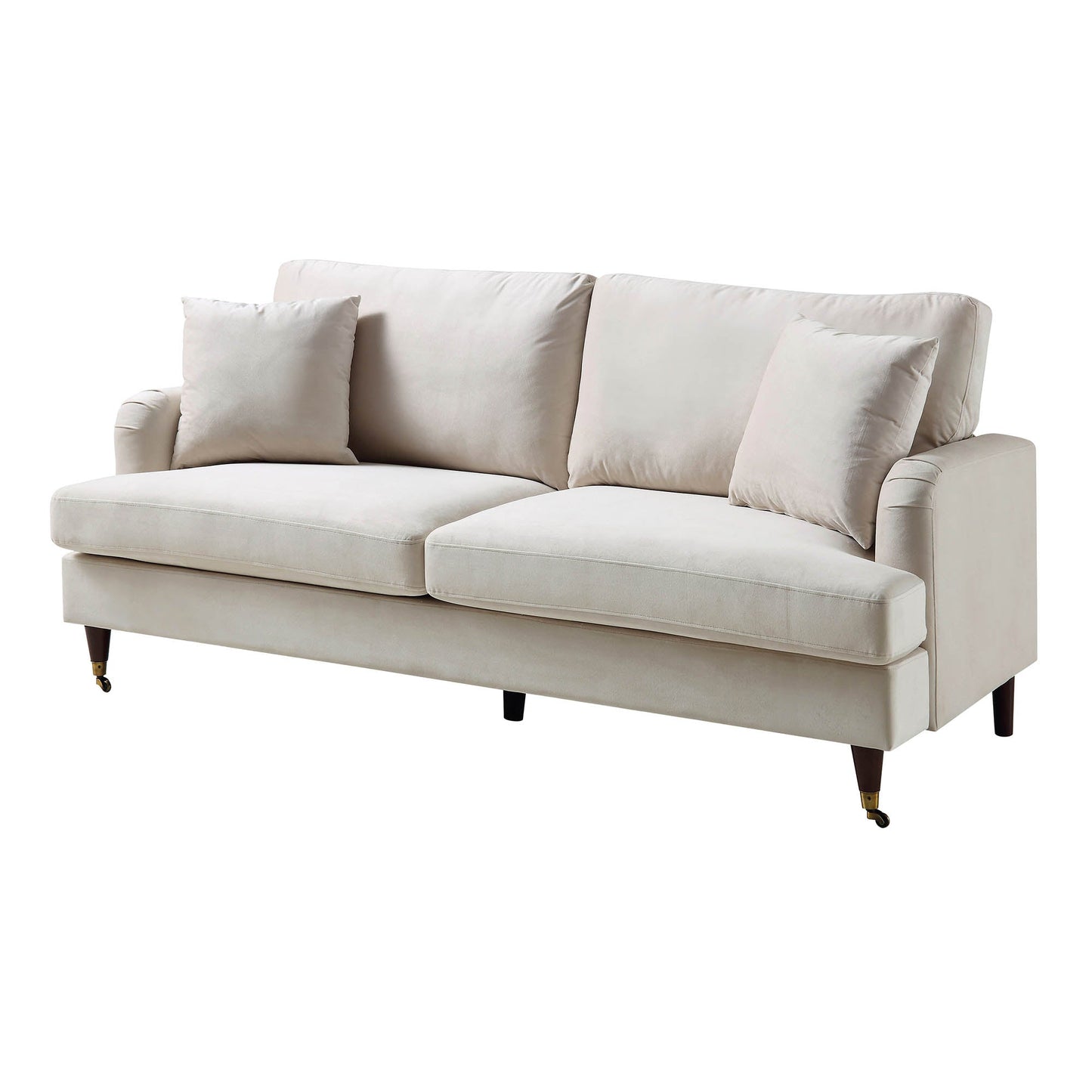 Brigette 3-Seater Beige Velvet Sofa with Antique Brass Castor Legs