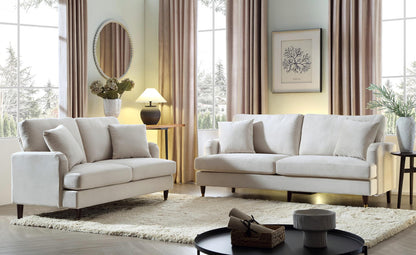 Brigette 2-Seater Beige Velvet Sofa with Antique Brass Castor Legs