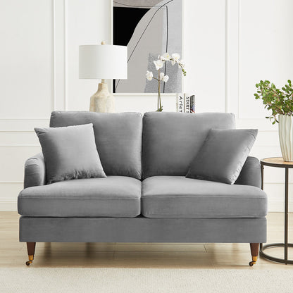 Brigette 2-Seater Grey Velvet Sofa with Antique Brass Castor Legs