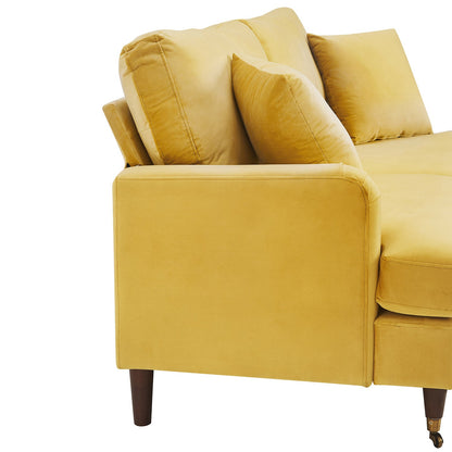 Brigette 3-Seater Mustard Velvet Sofa with Antique Brass Castor Legs