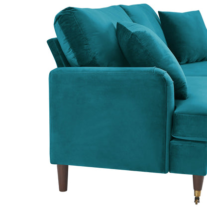 Brigette 2-Seater Teal Velvet Sofa with Antique Brass Castor Legs