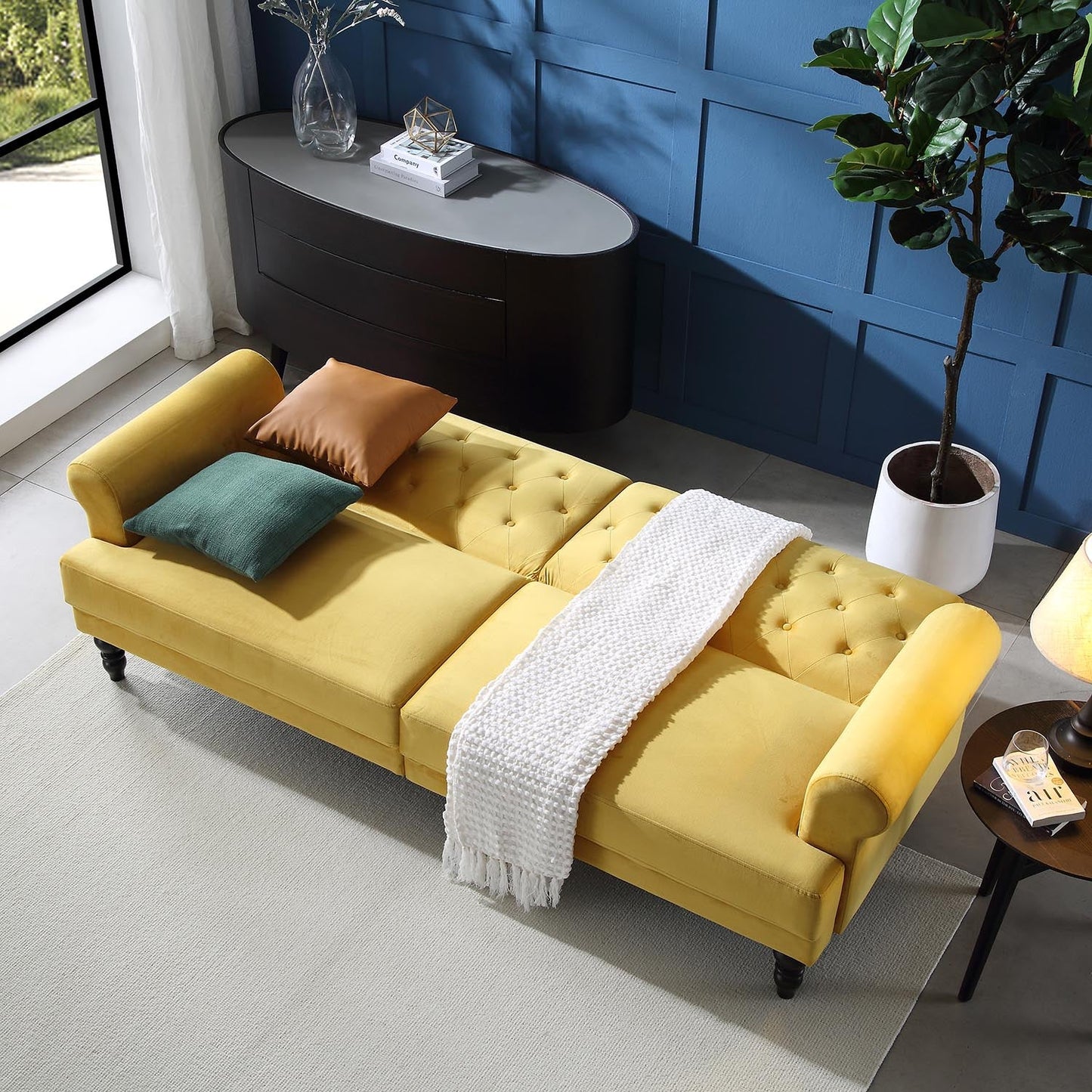Hanney 3-Seater Chesterfield Sofabed in Mustard Yellow Velvet