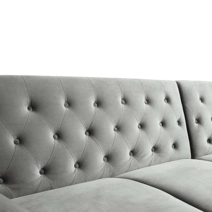 Hanney Chesterfield Chaise Sofabed in Grey Velvet