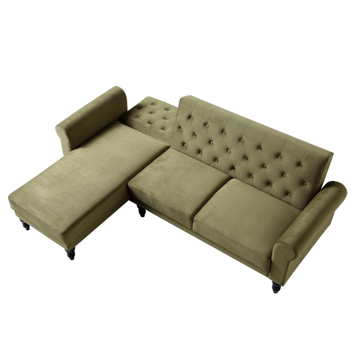 Hanney Chesterfield Chaise Sofabed in Moss Green Velvet