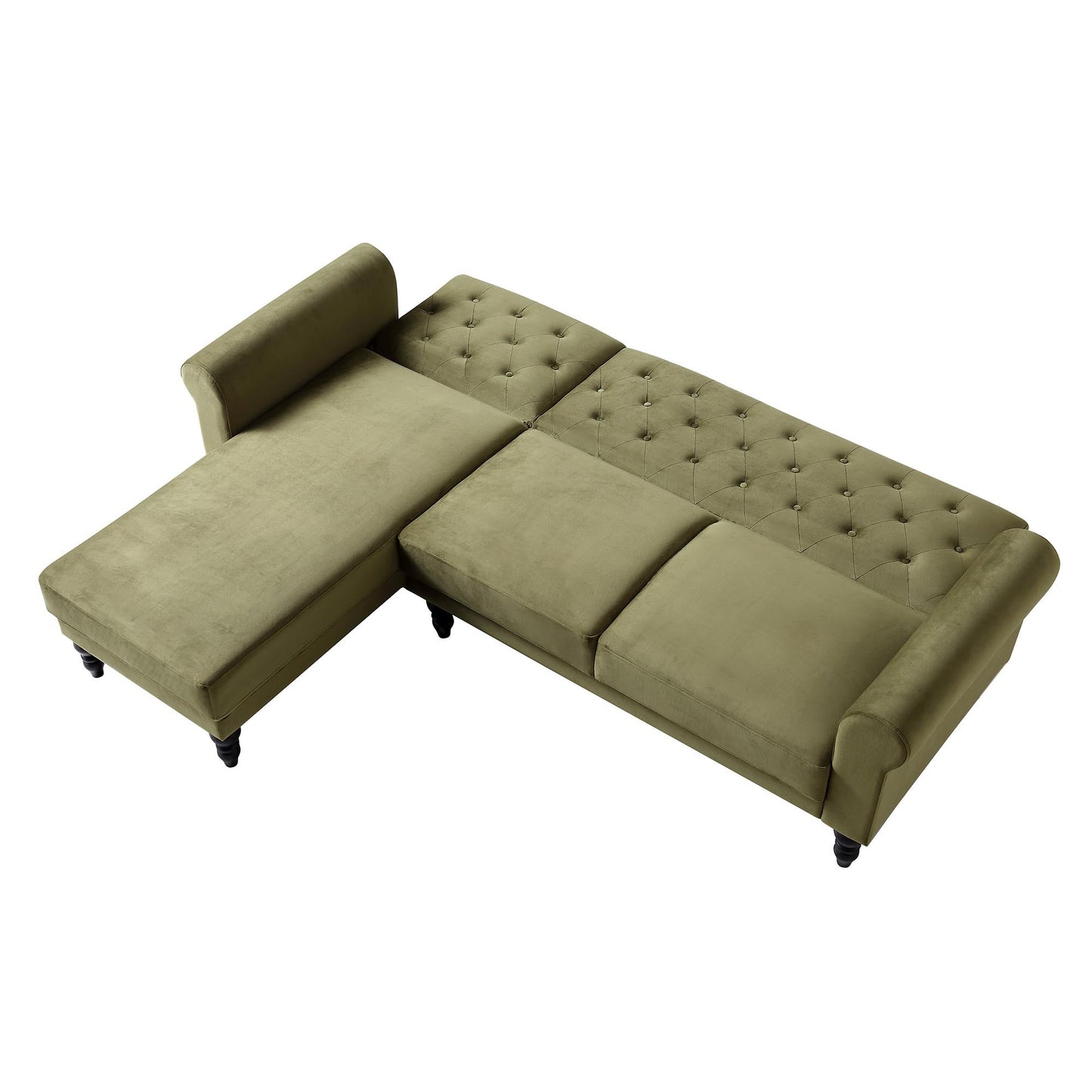 Hanney Chesterfield Chaise Sofabed in Moss Green Velvet