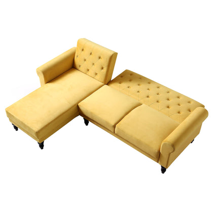Hanney Chesterfield Chaise Sofabed in Mustard Yellow Velvet