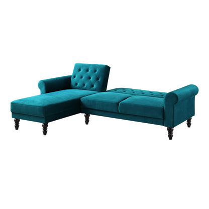 Hanney Chesterfield Chaise Sofabed in Teal Velvet