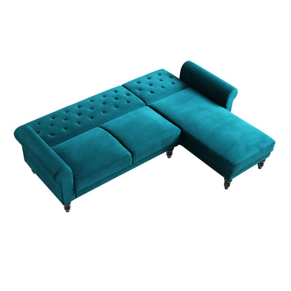 Hanney Chesterfield Chaise Sofabed in Teal Velvet