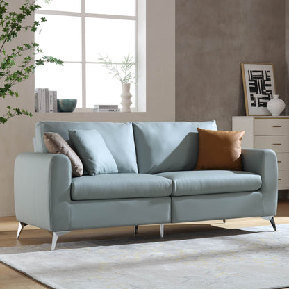 Noak 3-Seater Grey Faux Leather Sofa with Chrome Legs