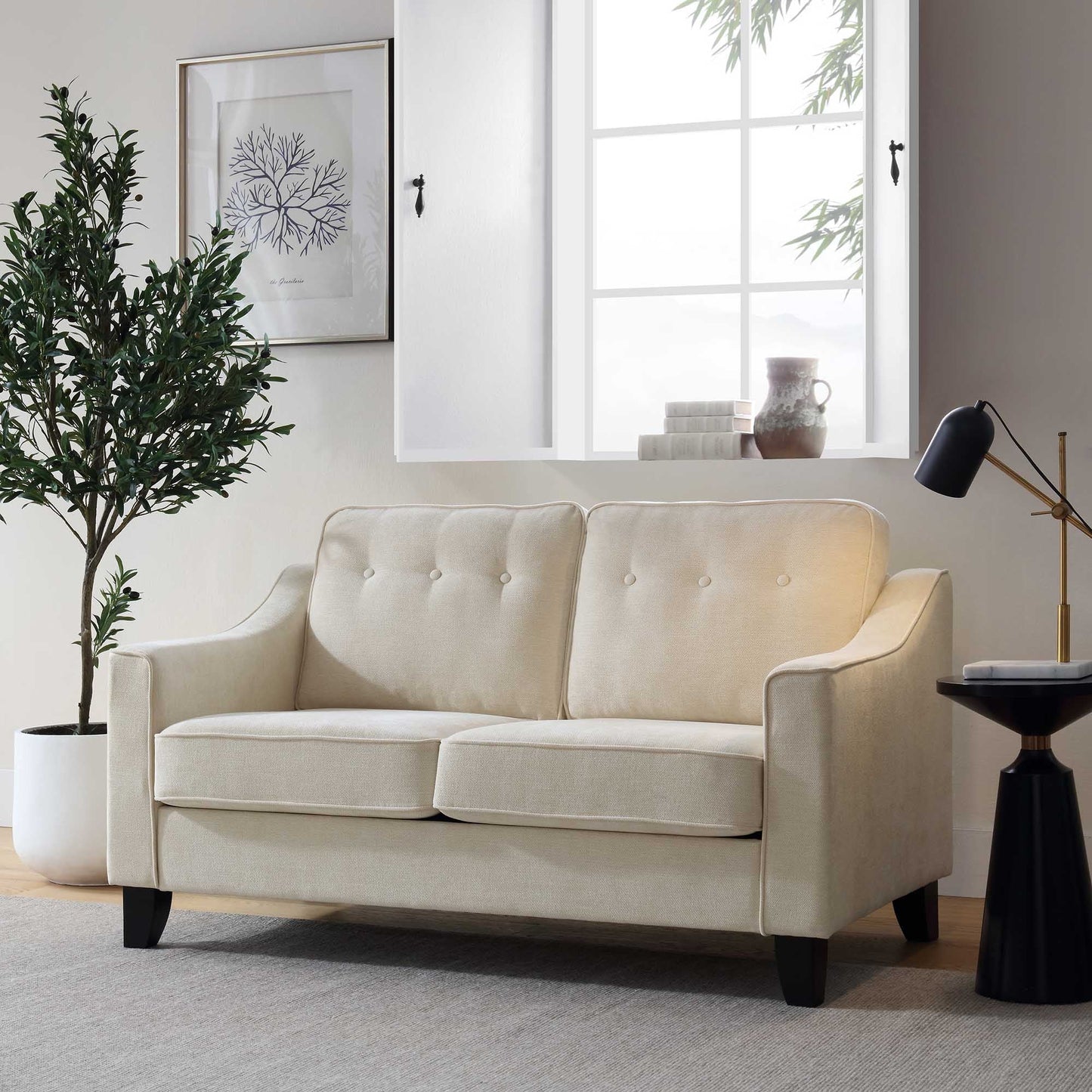 Harper  2-Seater Slope Arm Beige Woven Fabric Sofa