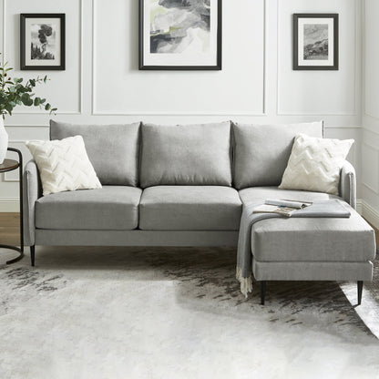 Bari Light Grey Brushed Fabric Chaise Sofa