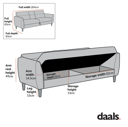 Latimer Light Grey Brushed Fabric 3-Seater Storage Sofa Bed