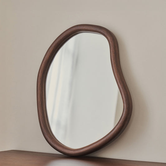 Aaliyah - Dark Wood Irregular Wall Mirror 42cm x 35cm