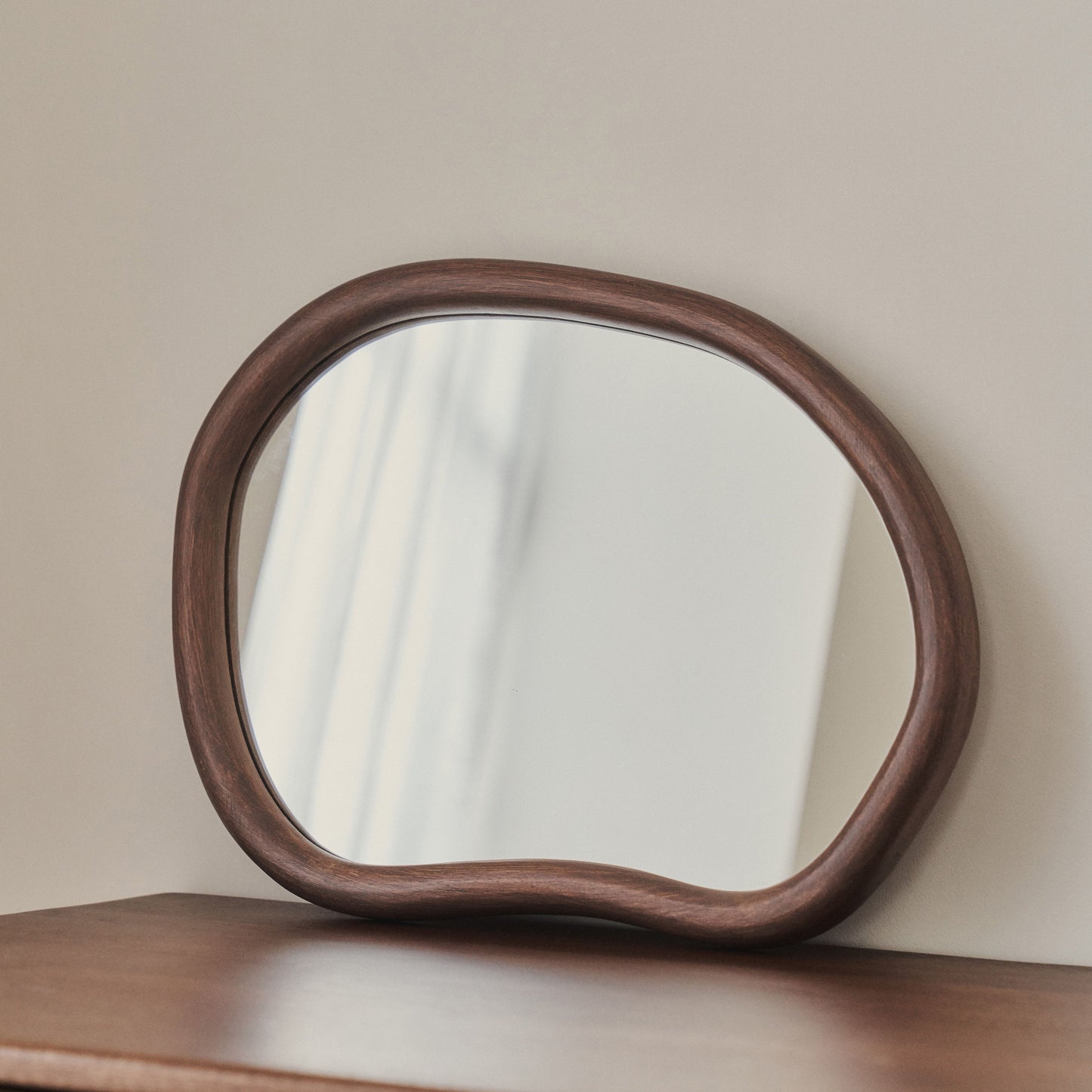 Aaliyah - Dark Wood Irregular Wall Mirror 42cm x 35cm